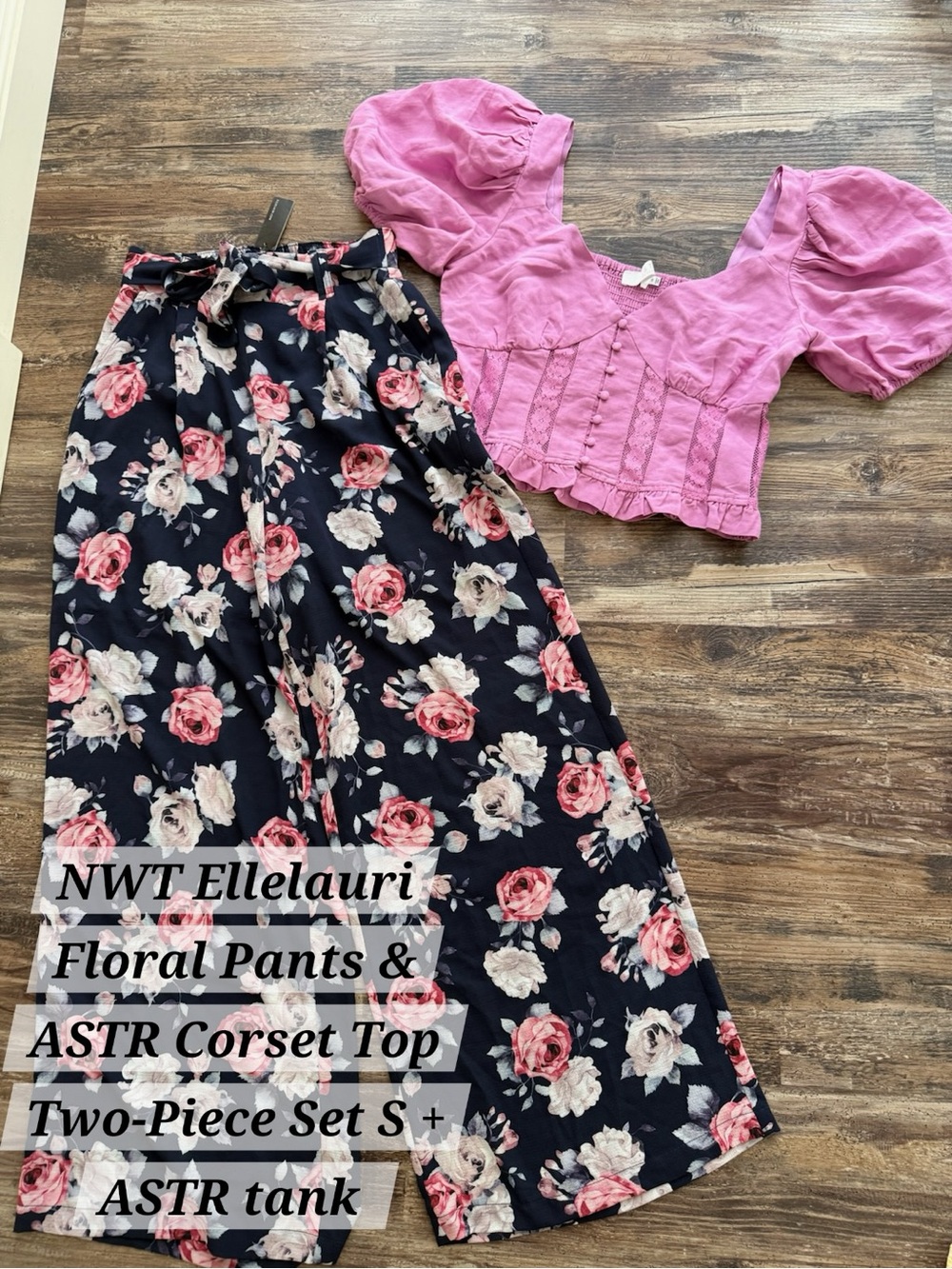 NWT EllaIauri Floral Pants & ASTR The Label Corset Top + Tank 3pc Set S